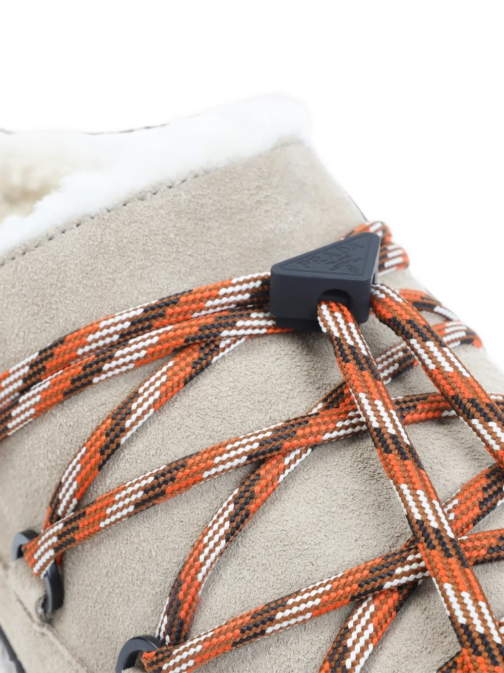 Prada shearling-trim lace-up slippers Beige
