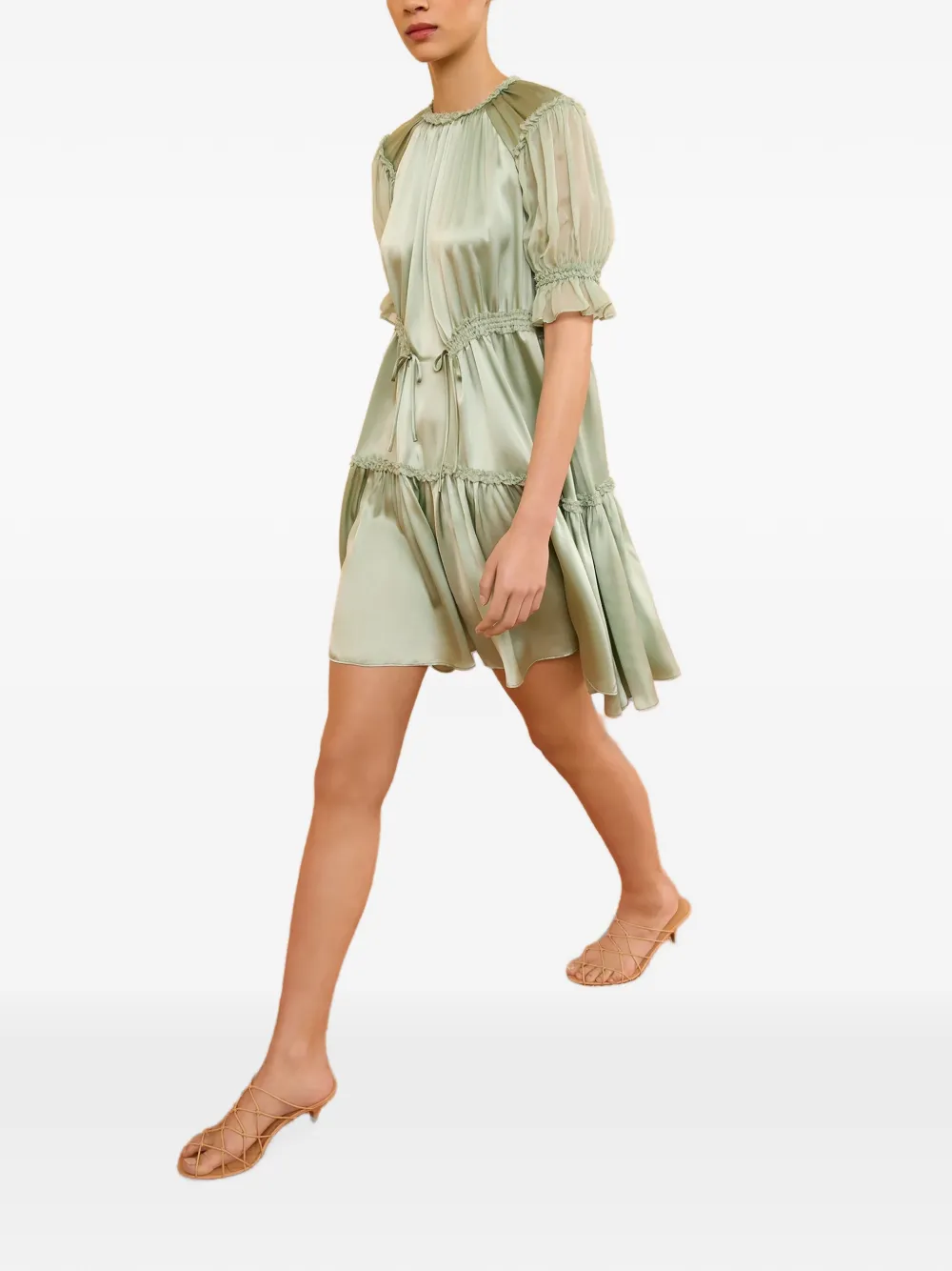 Ulla Johnson Juliette zijden-satijnen mini-jurk Groen