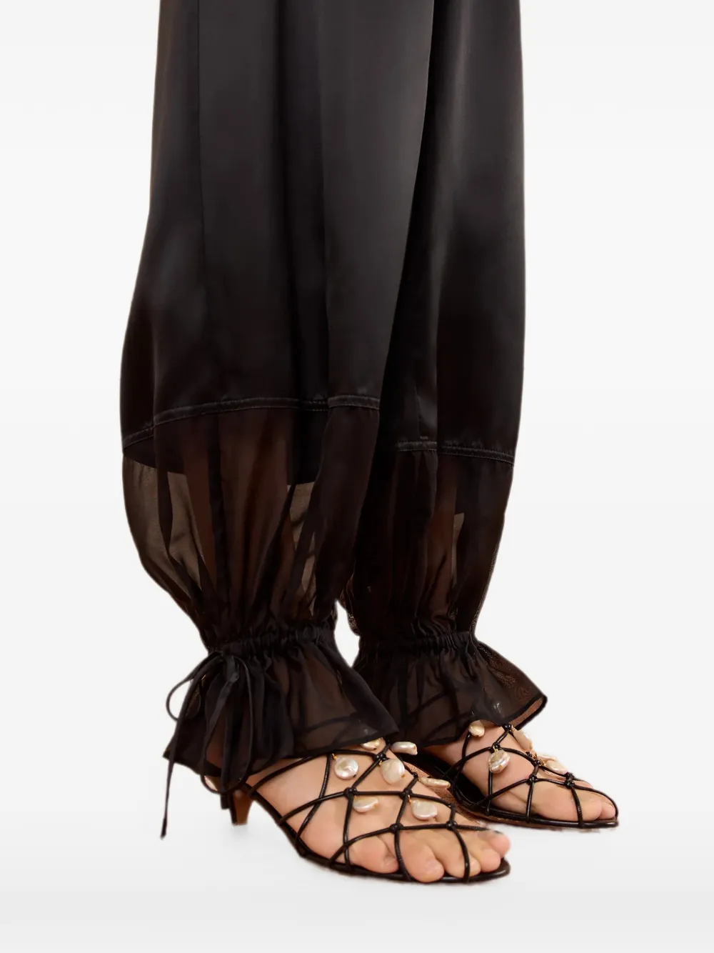 Ulla Johnson Camile satijnen broek met ruches Zwart