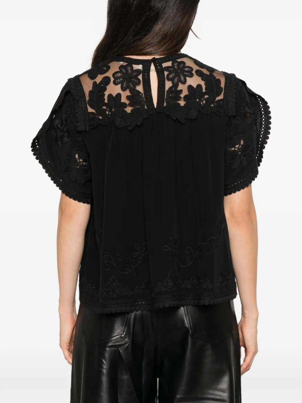 Ulla Johnson Alma lace-embroidered silk top Zwart