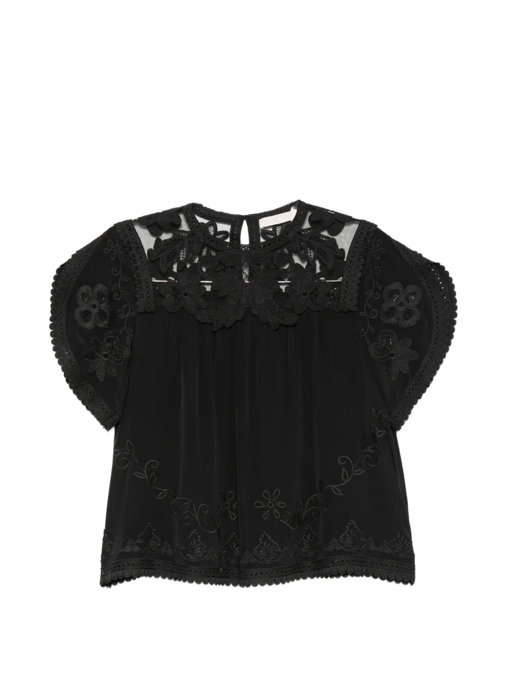 Ulla Johnson Alma lace-embroidered silk top Zwart
