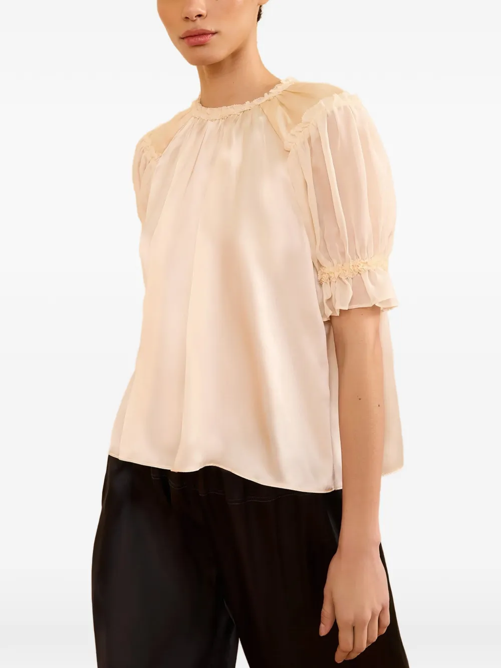 Ulla Johnson Alina zijden top met ruches Beige