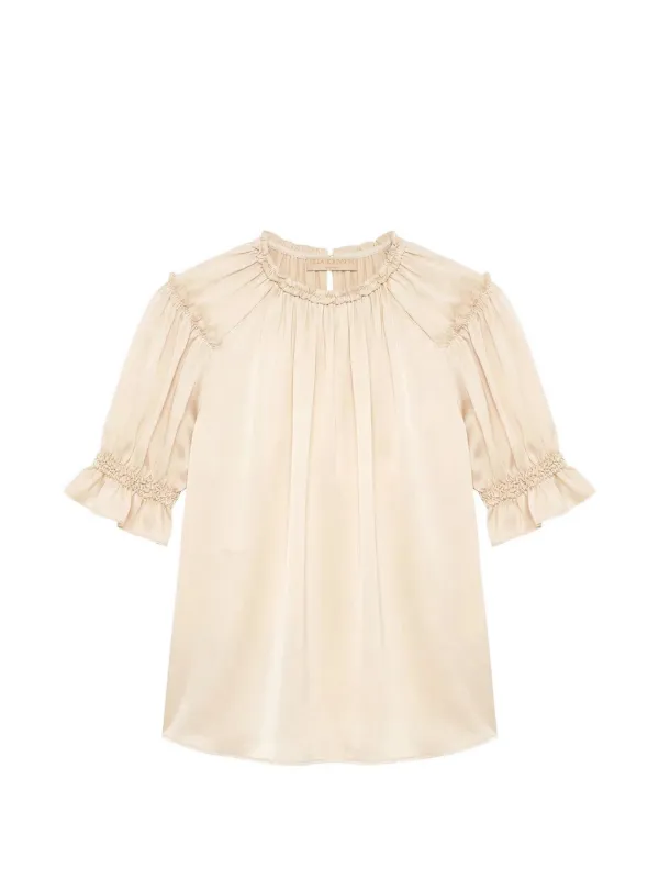 Ulla Johnson Alina Puffed-sleeve Silk Blouse in Neutrals