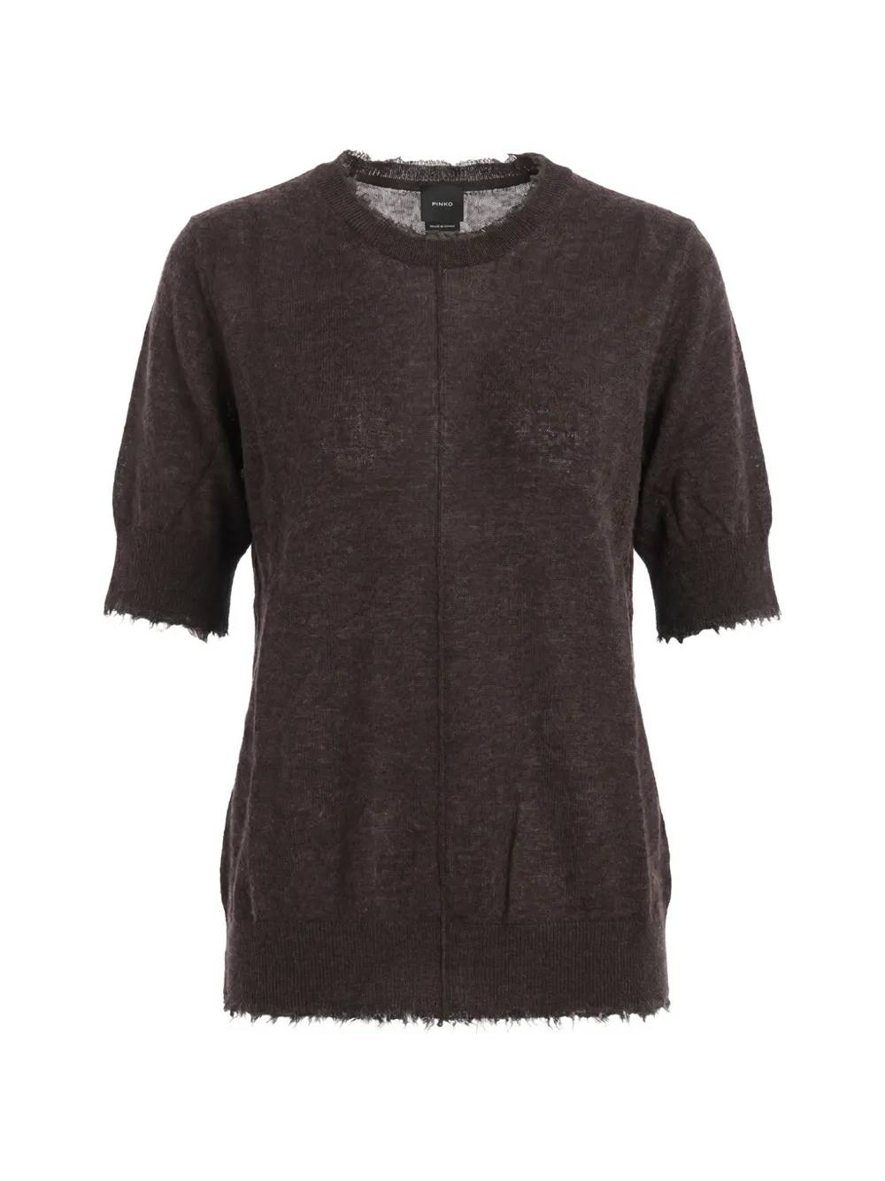 PINKO frayed-edges short-sleeve sweater - Marrone
