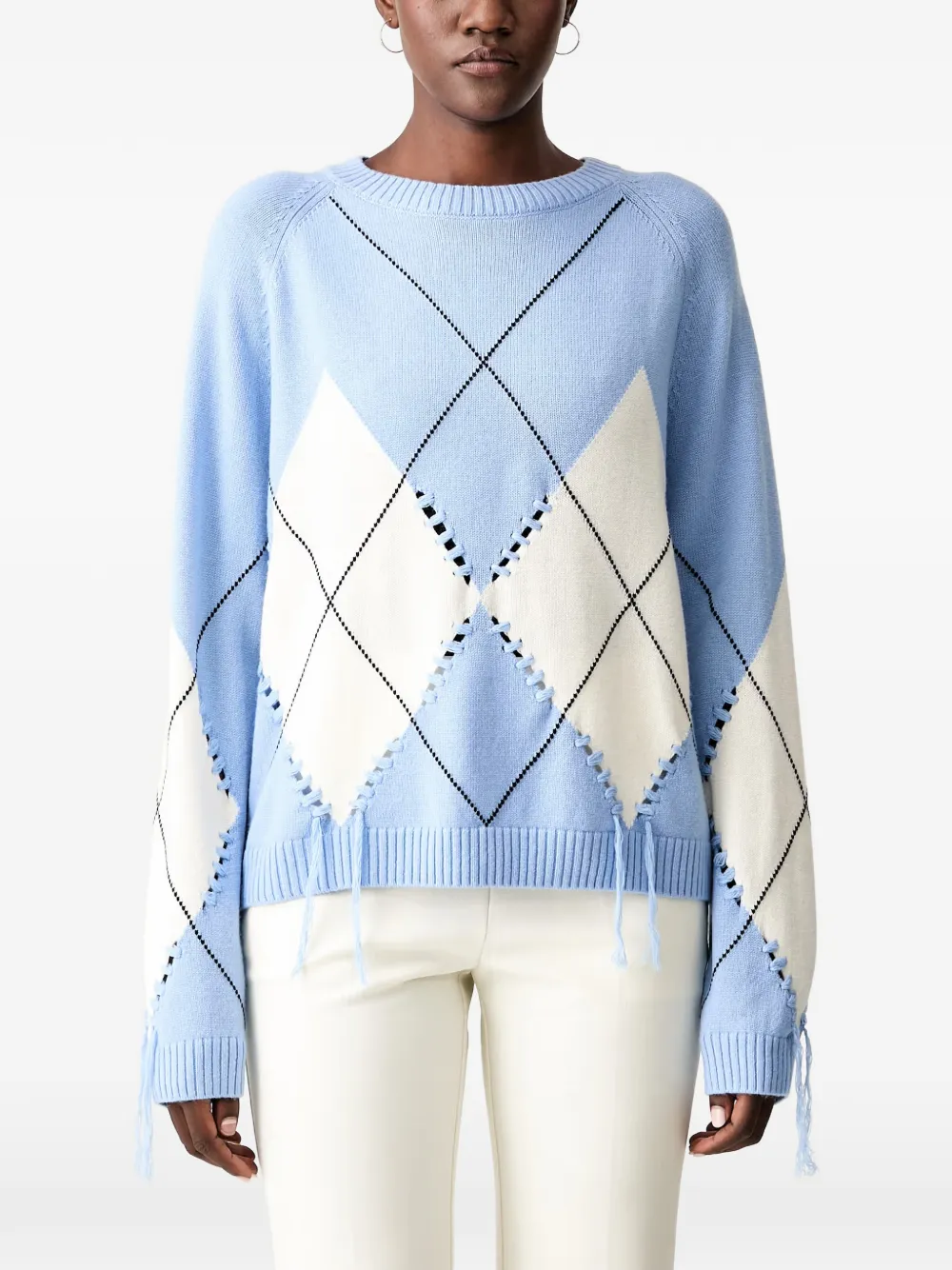 PINKO argyle-pattern tassel-detail sweater - Blu