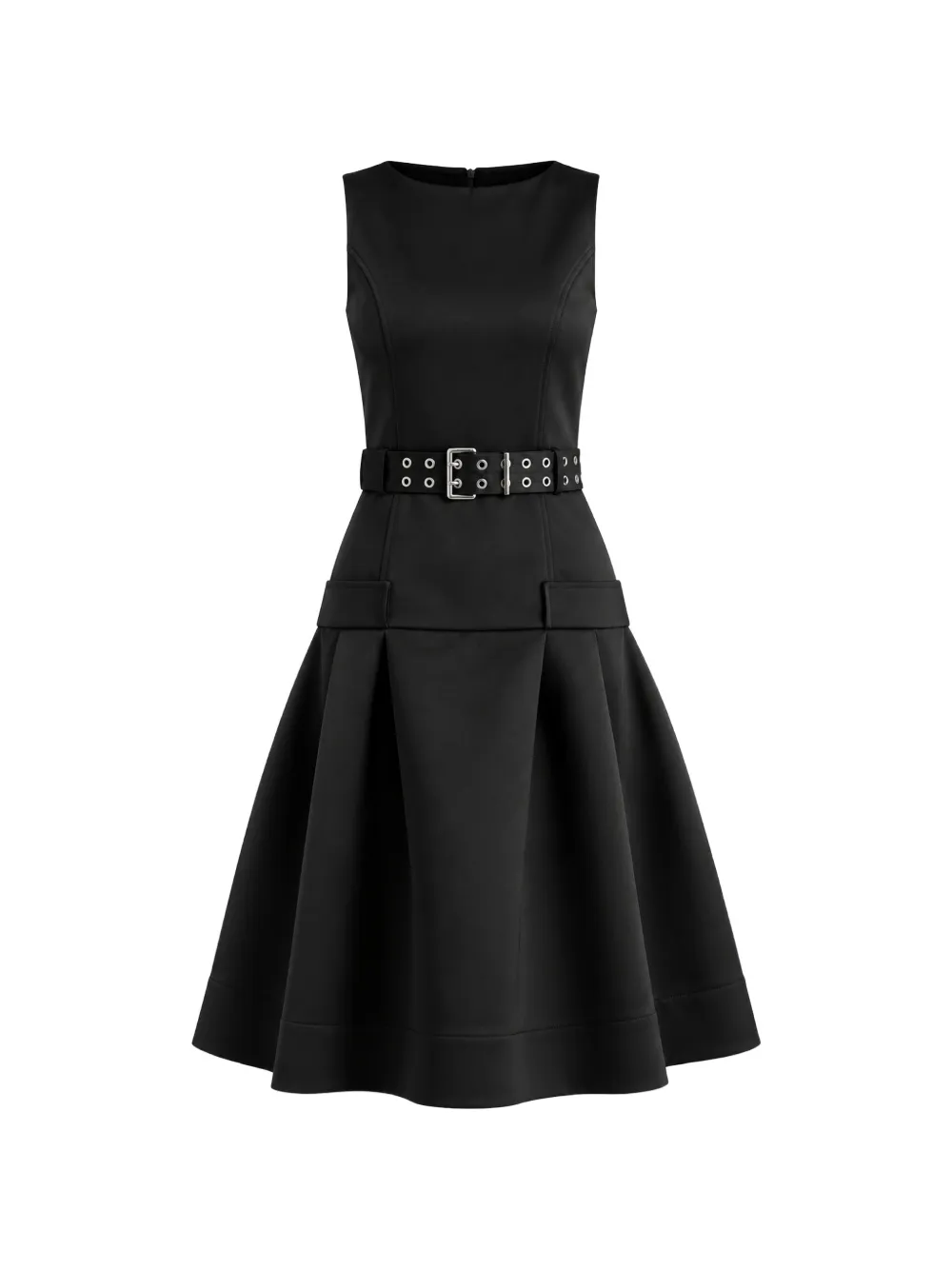GANNI belted-waist pleated midi dress - Nero