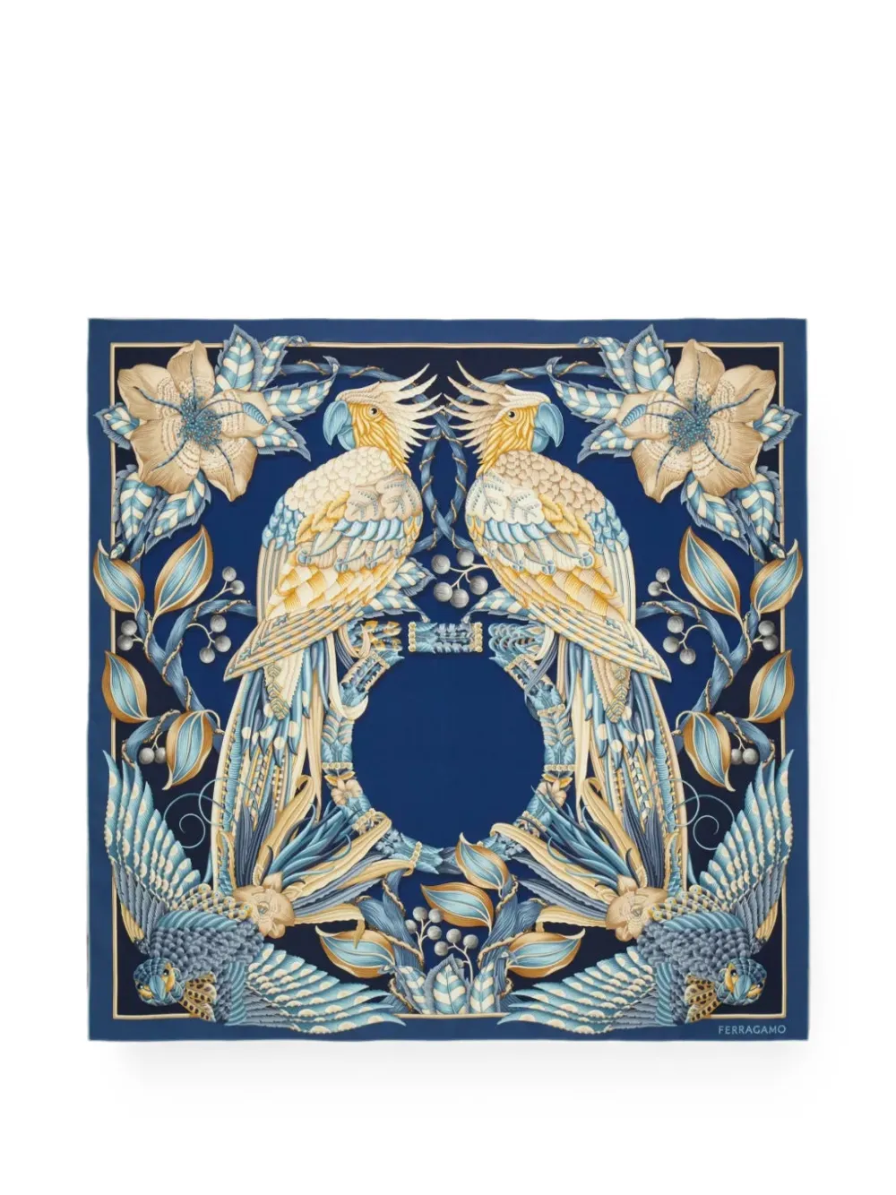 Ferragamo parrots-print silk scarf - Blau