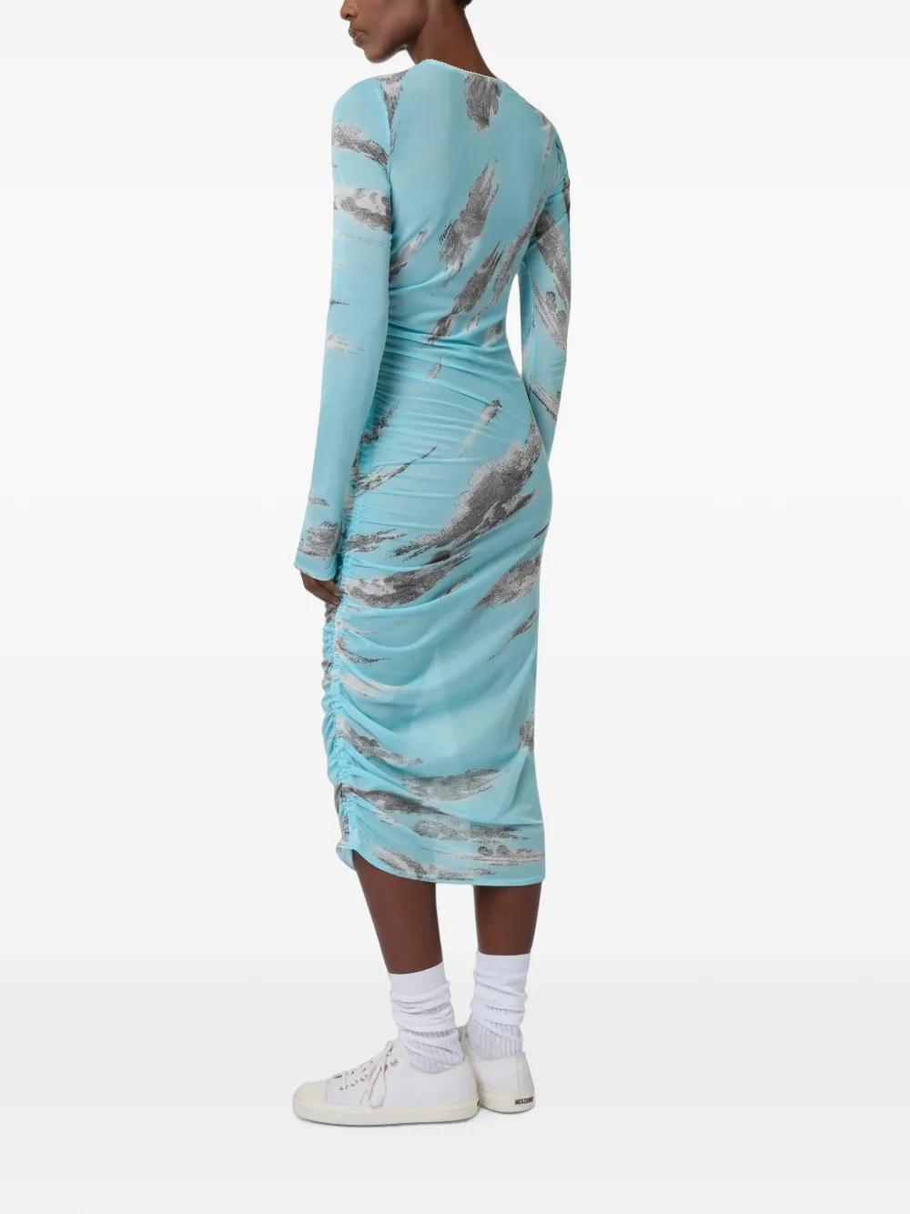 Moschino Archive Clouds midi-jurk met ruches en wolkenprint Blauw