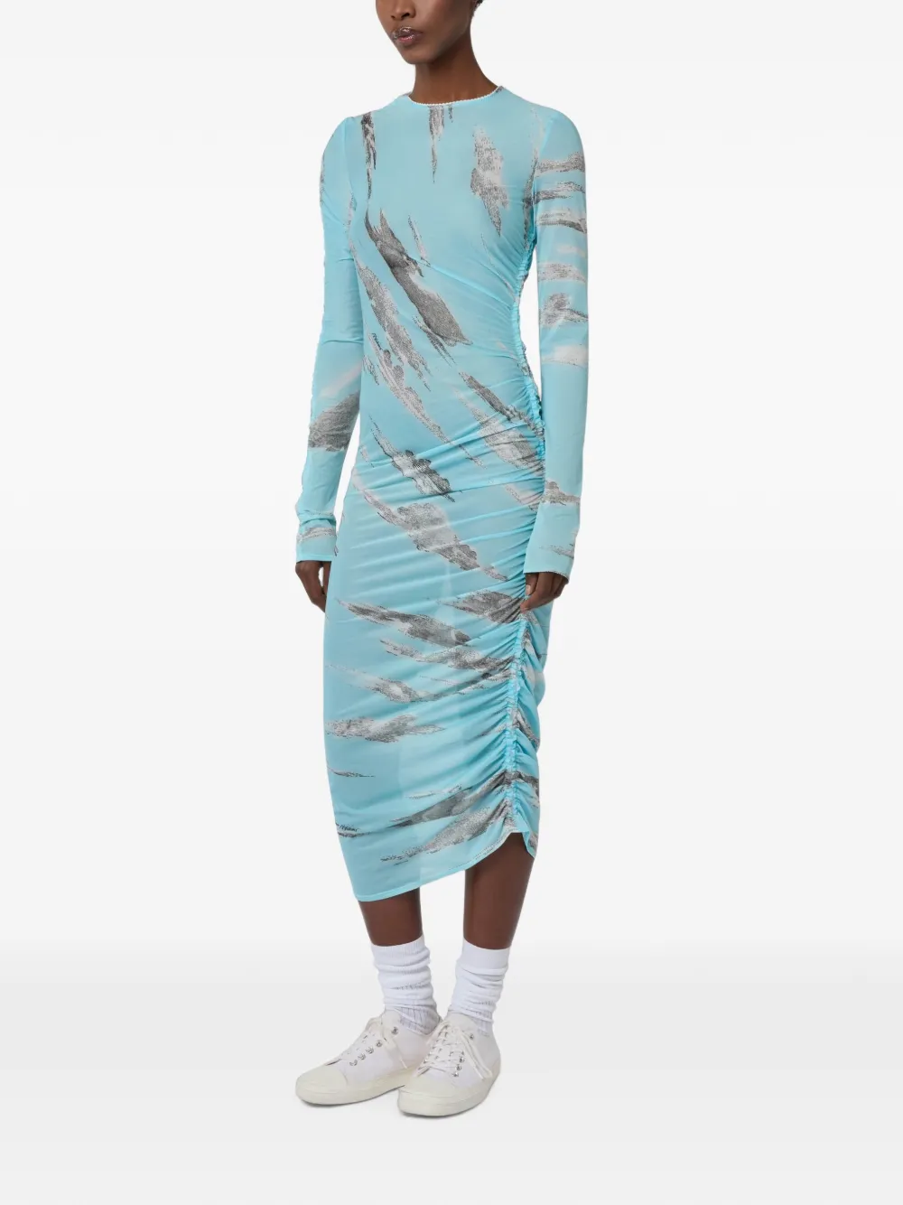 Moschino Archive Clouds midi-jurk met ruches en wolkenprint Blauw