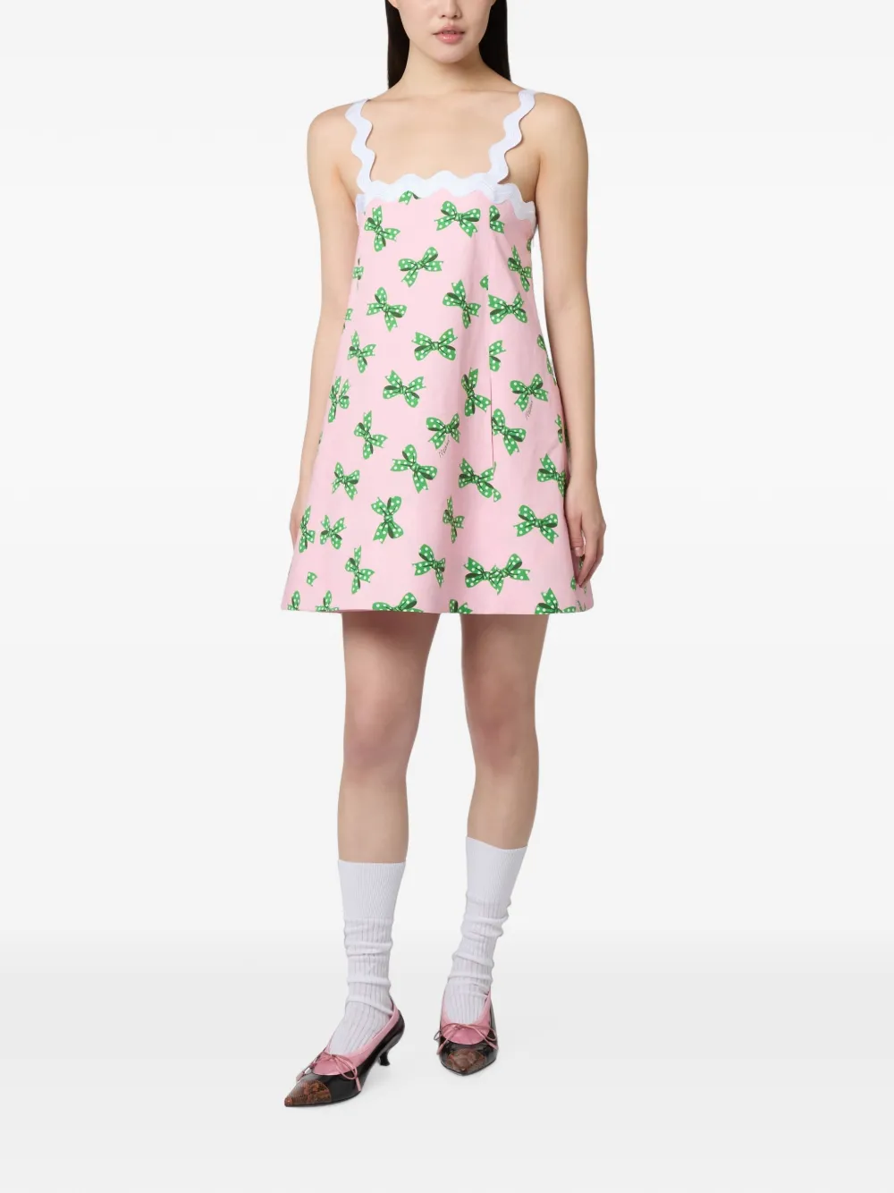 Moschino Mini-jurk met gewelfde afwerking en strikprint Roze
