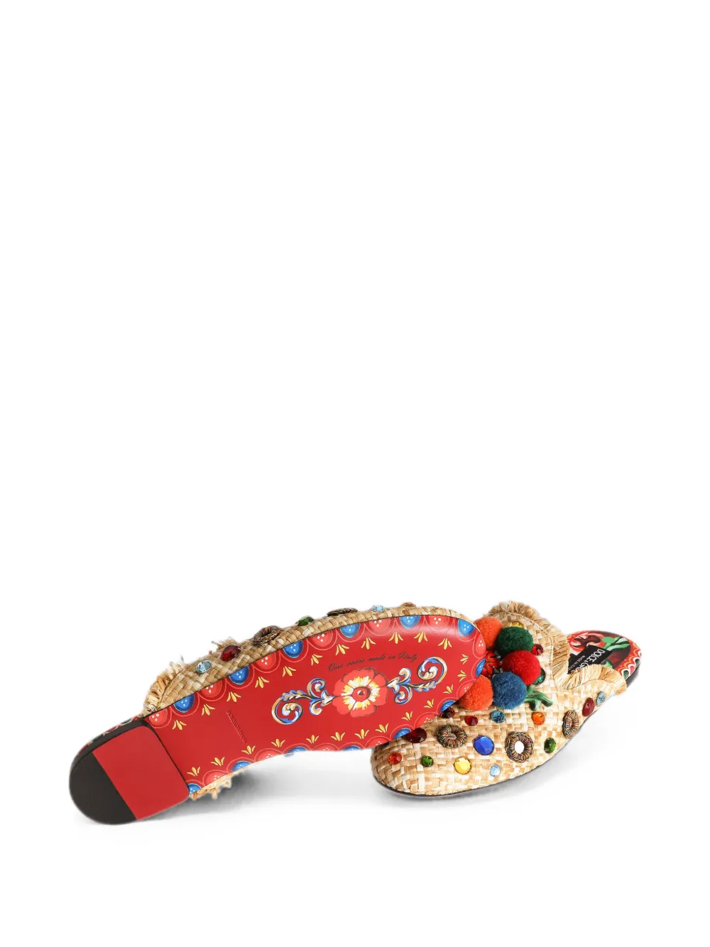 Dolce & Gabbana Young Princess embellished pompom-detail mules Beige