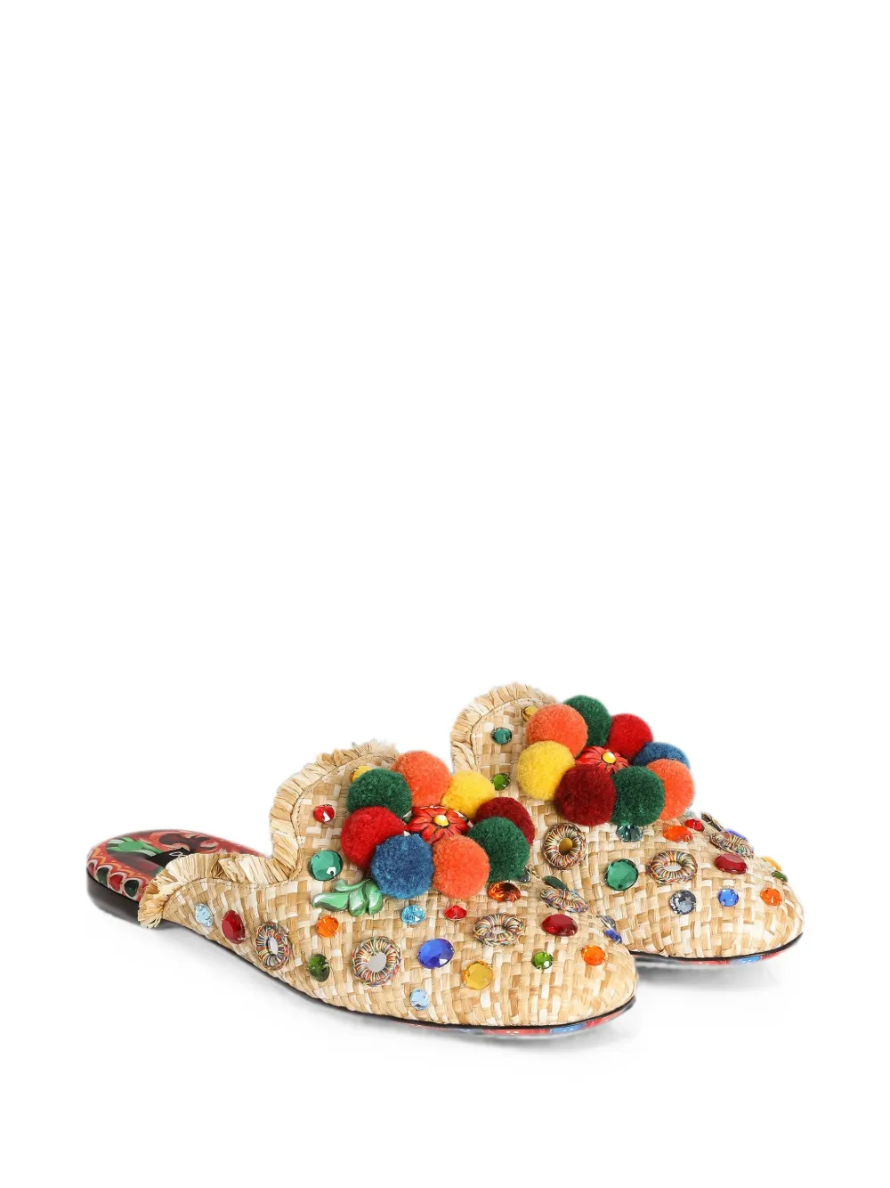 Dolce & Gabbana Young Princess embellished pompom-detail mules Beige