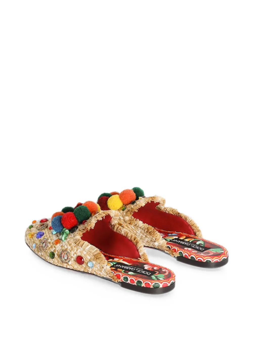 Dolce & Gabbana Young Princess embellished pompom-detail mules Beige