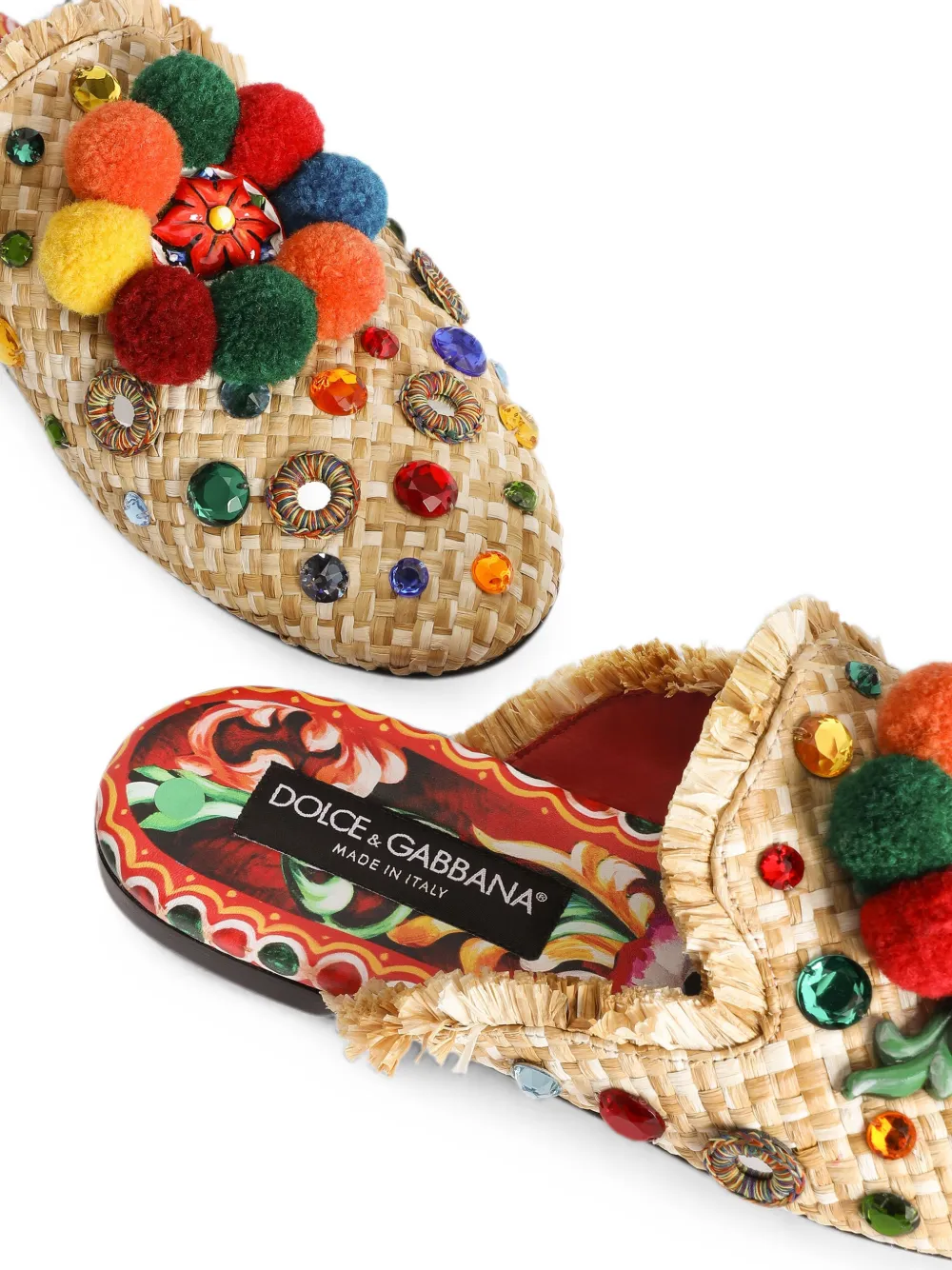 Dolce & Gabbana Young Princess embellished pompom-detail mules Beige
