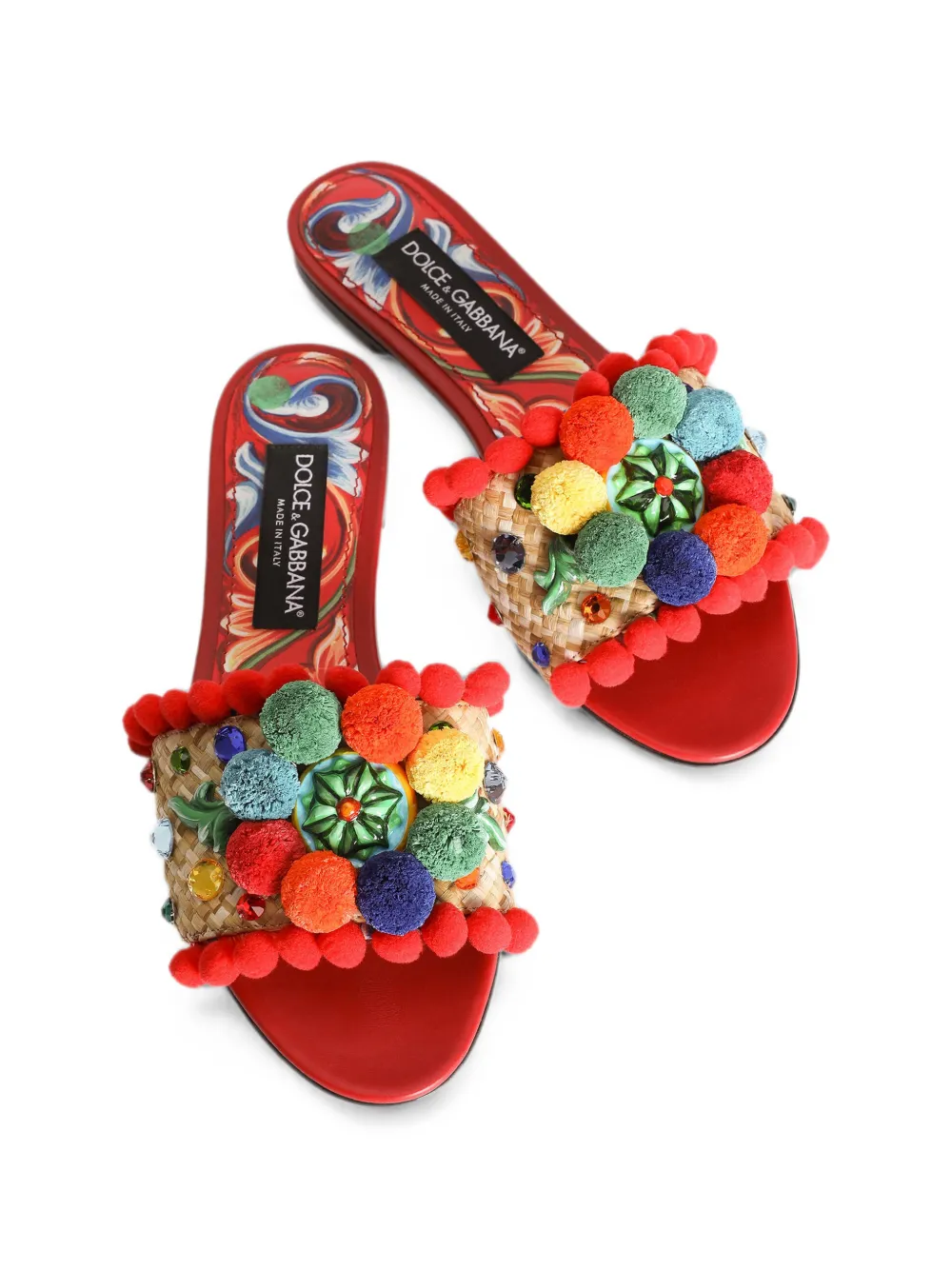 Dolce & Gabbana Bianca pom-pom slippers Rood
