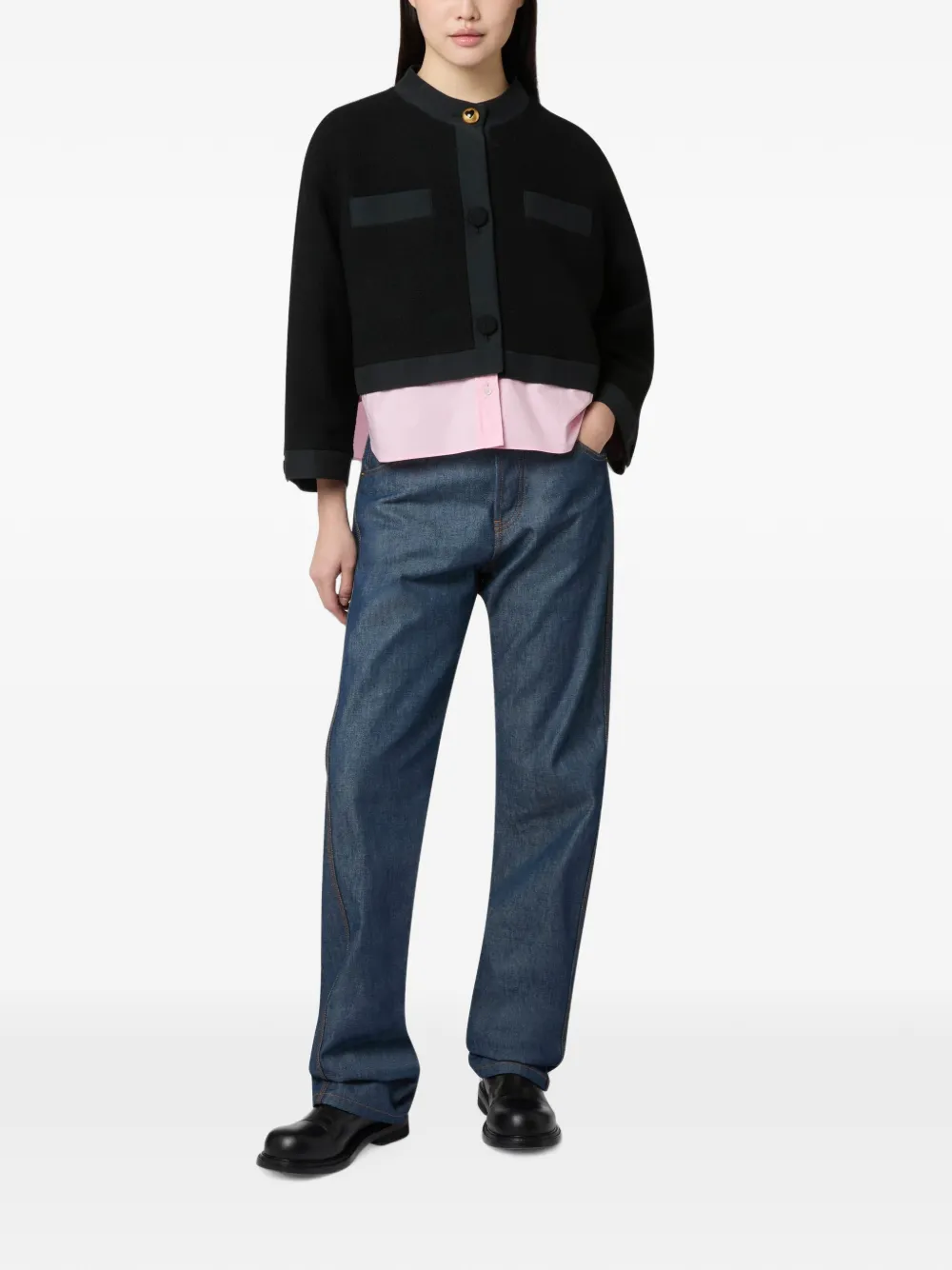 Moschino Gelaagd bouclé gebreid jack Zwart