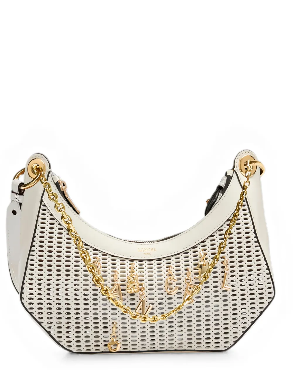 Lancel M Croisette perforated logo-charm shoulder bag - Bianco