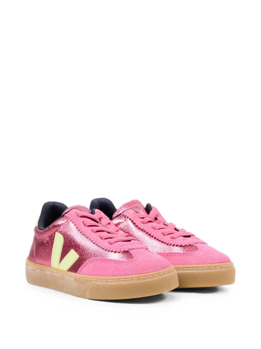 VEJA Kids Volley metallic-effect leather sneakers Roze