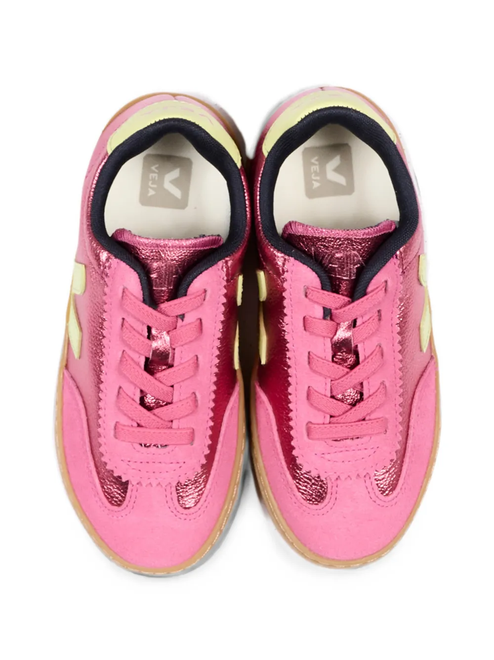 VEJA Kids Volley metallic-effect leather sneakers Roze