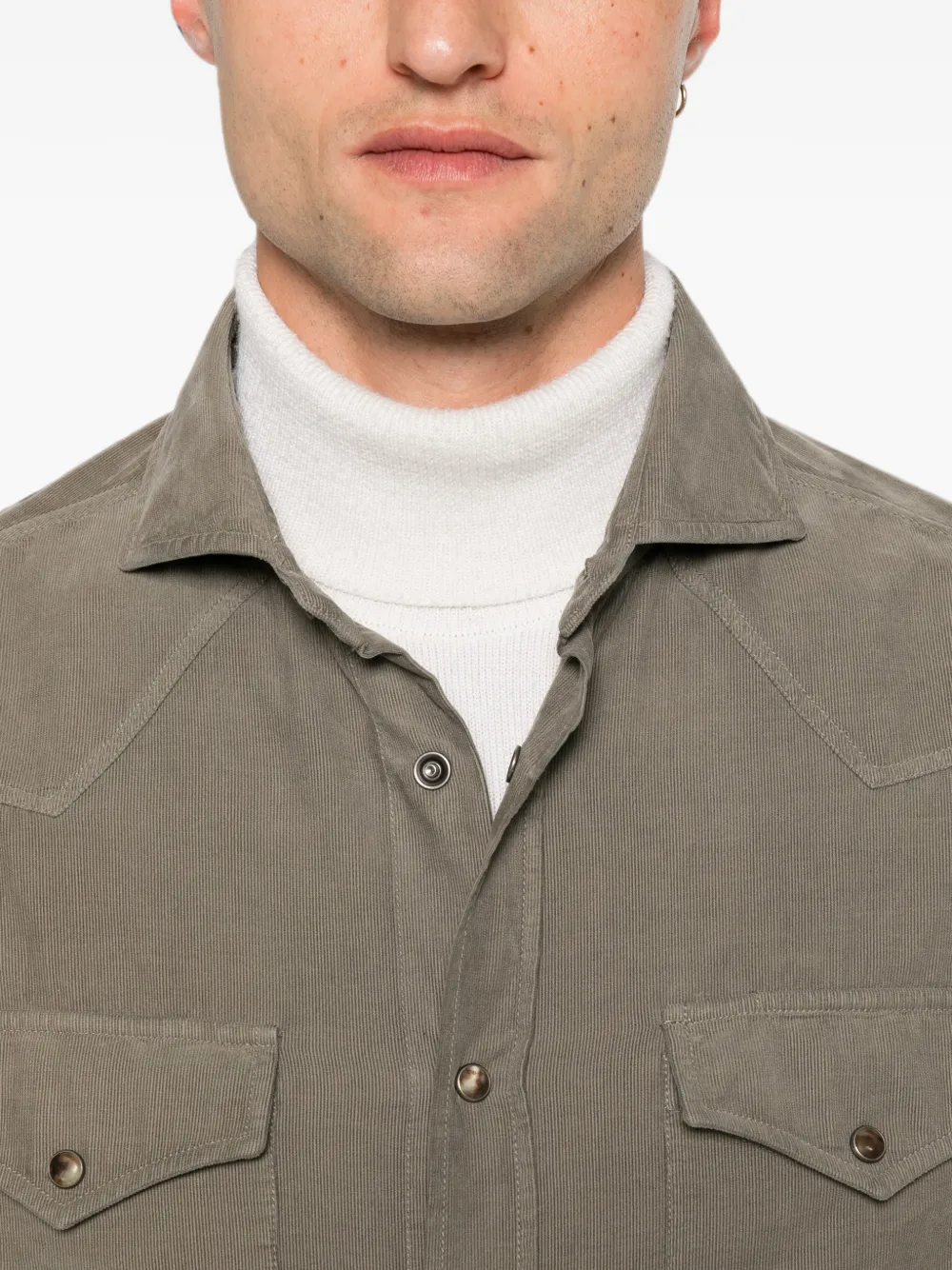 Brunello Cucinelli Ribfluwelen overhemd Groen
