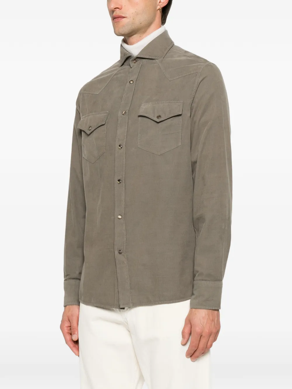 Brunello Cucinelli Ribfluwelen overhemd Groen