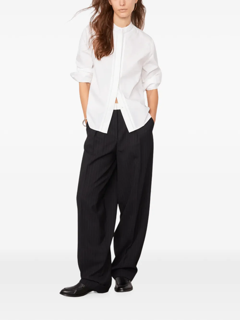 Officine Generale Geplooide blouse met bandkraag Wit