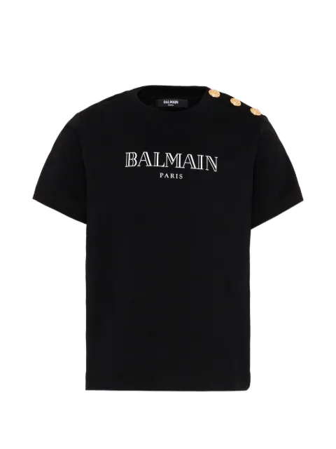 Balmain Kids logo-print button-detail T-shirt