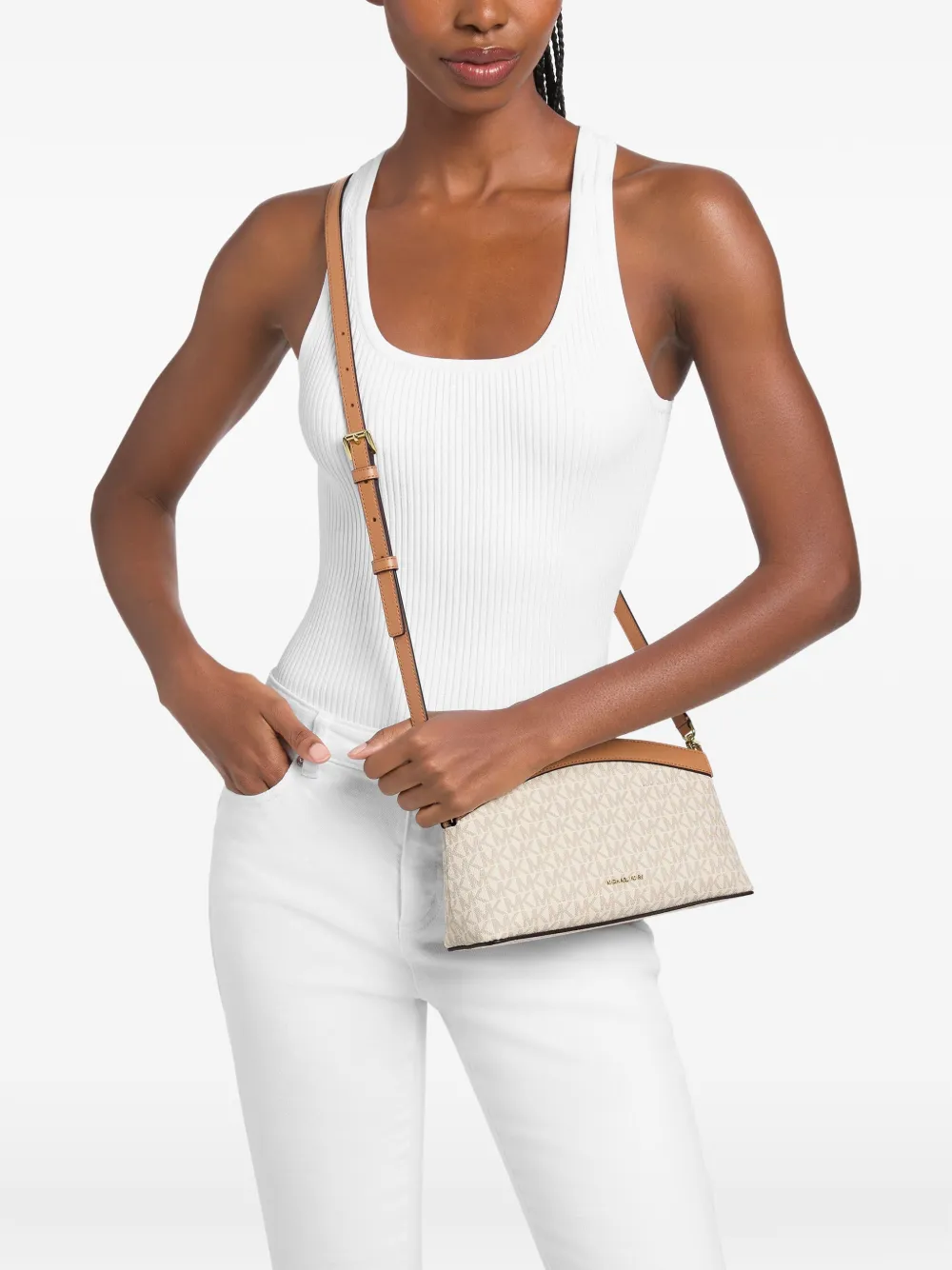 Michael Kors Athena kleine Signature verstelbare clutch met logo Beige