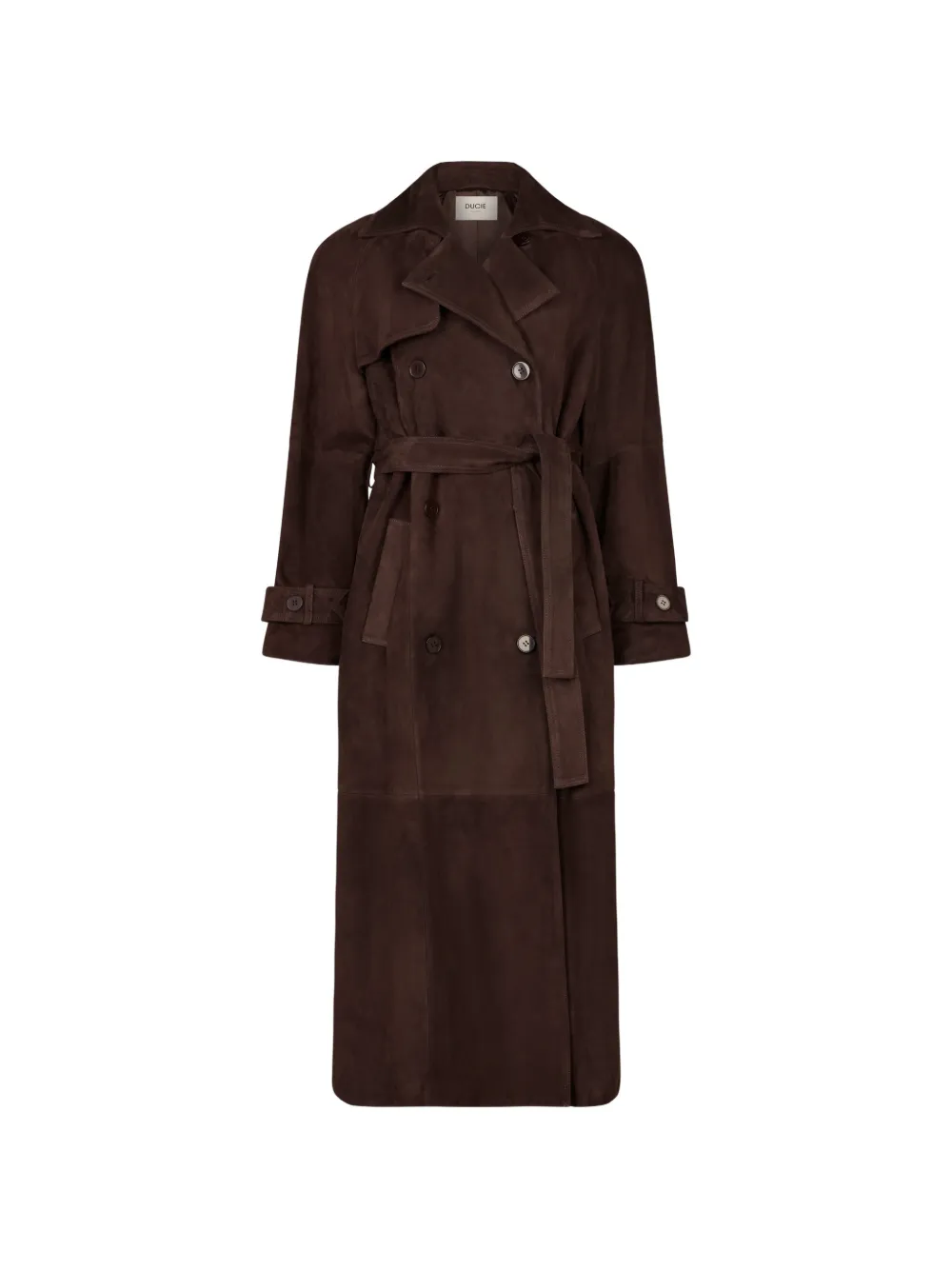ducie double-breasted lamb suede trench coat - Marrone