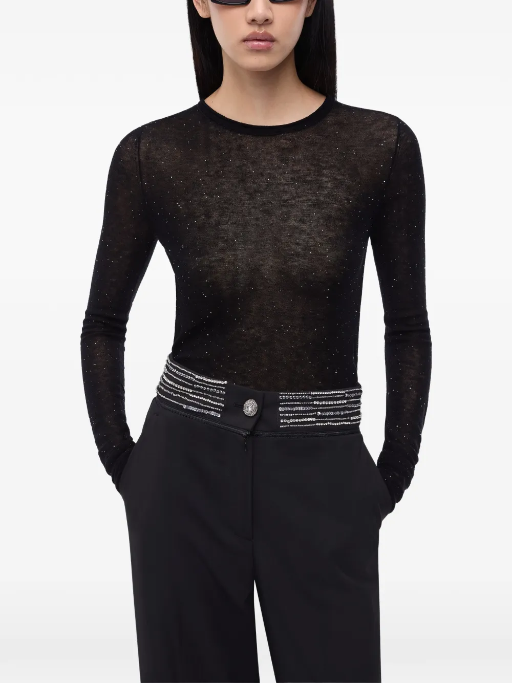 PINKO glitter-embellished long-sleeve sweater - Blu