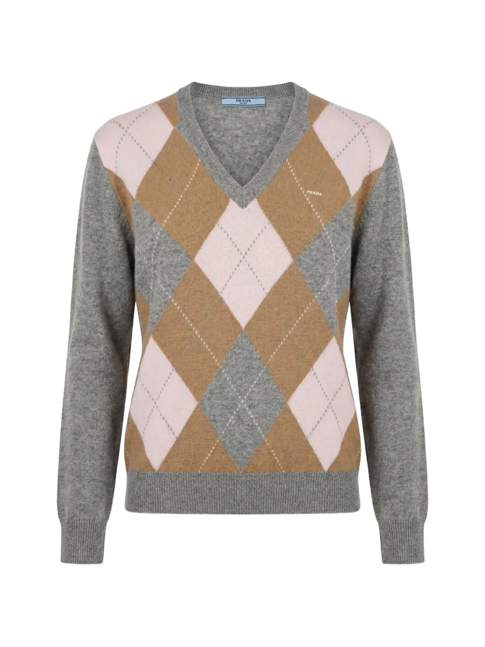 Prada argyle-pattern V-neck sweater - Grau