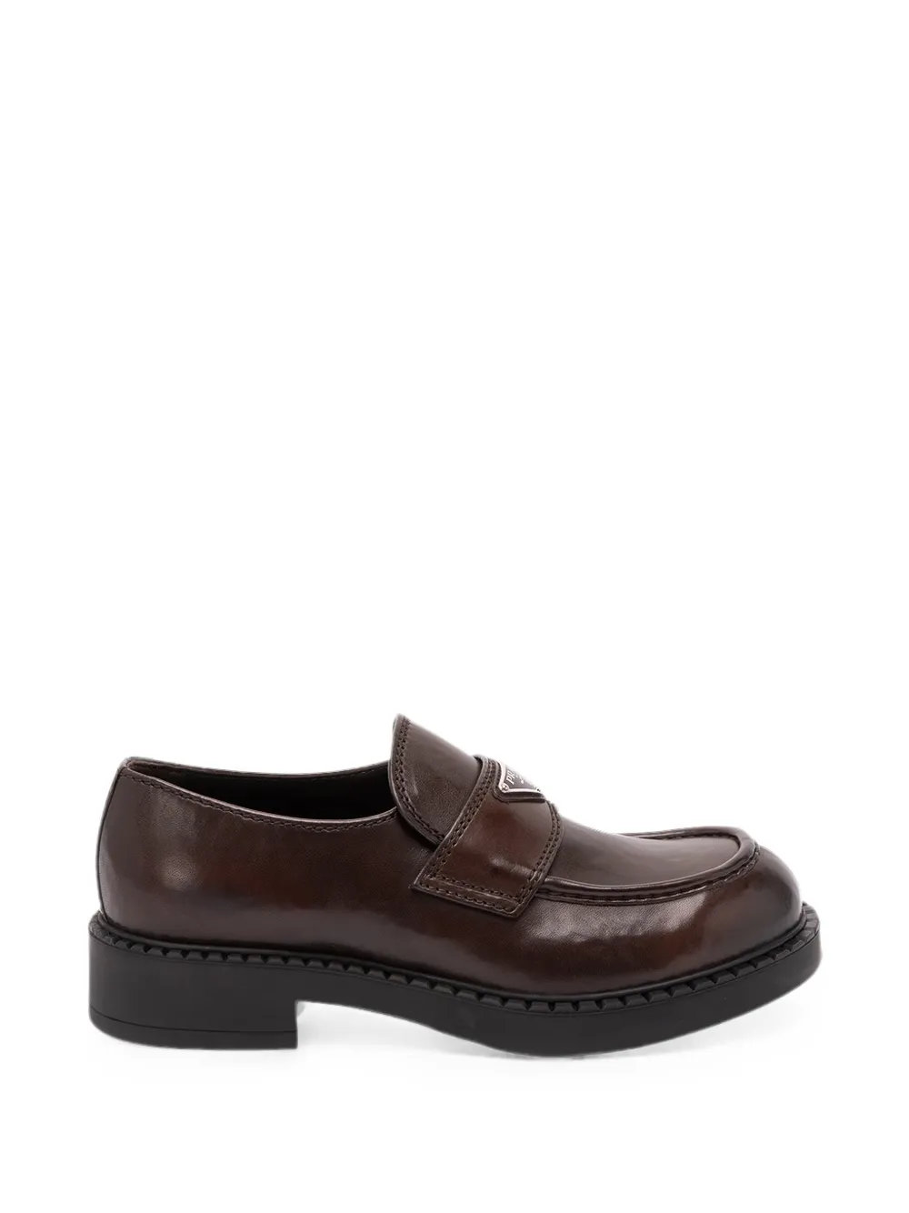 Prada triangle-logo leather loafers - Marrone