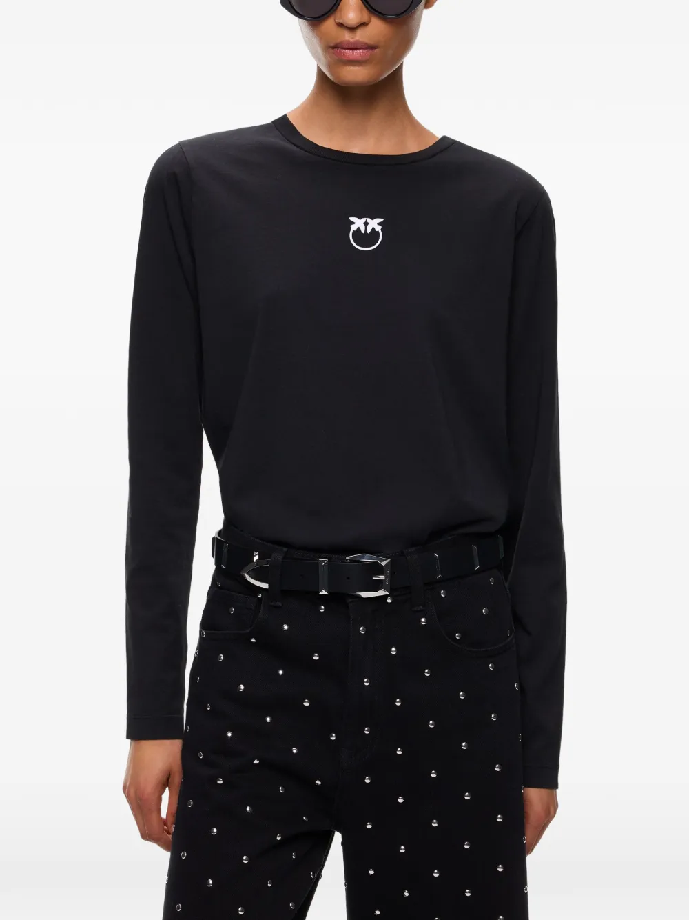 PINKO Toblino Love Birds T-shirt met lange mouwen Zwart