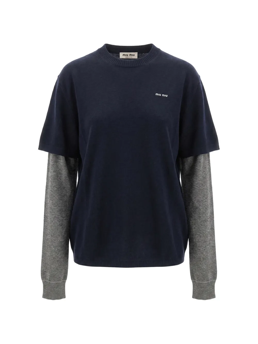 Miu Miu layered-sleeve logo-embroidered sweater - Blau