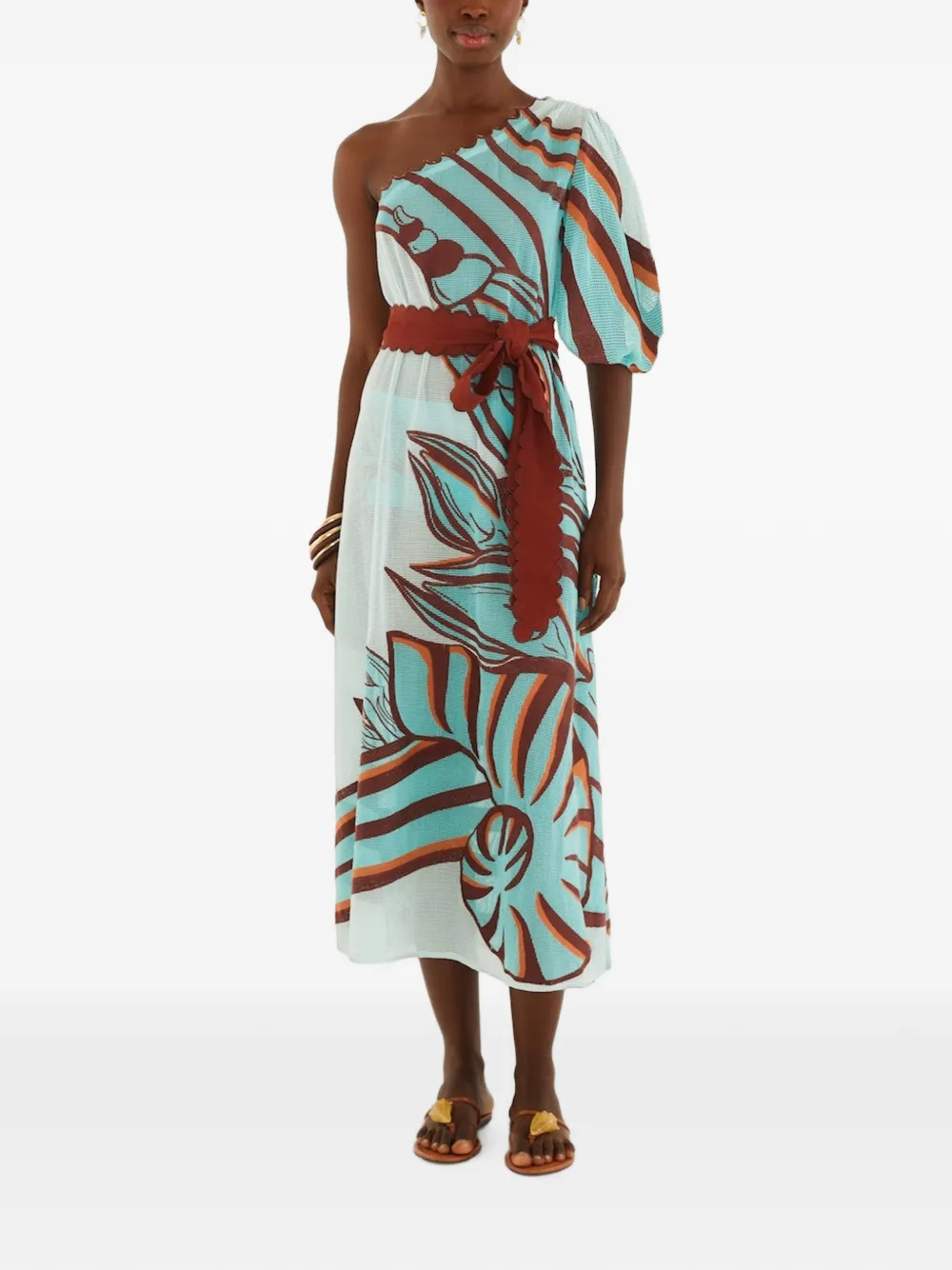 FARM Rio one-shoulder graphic-print midi dress - Blu