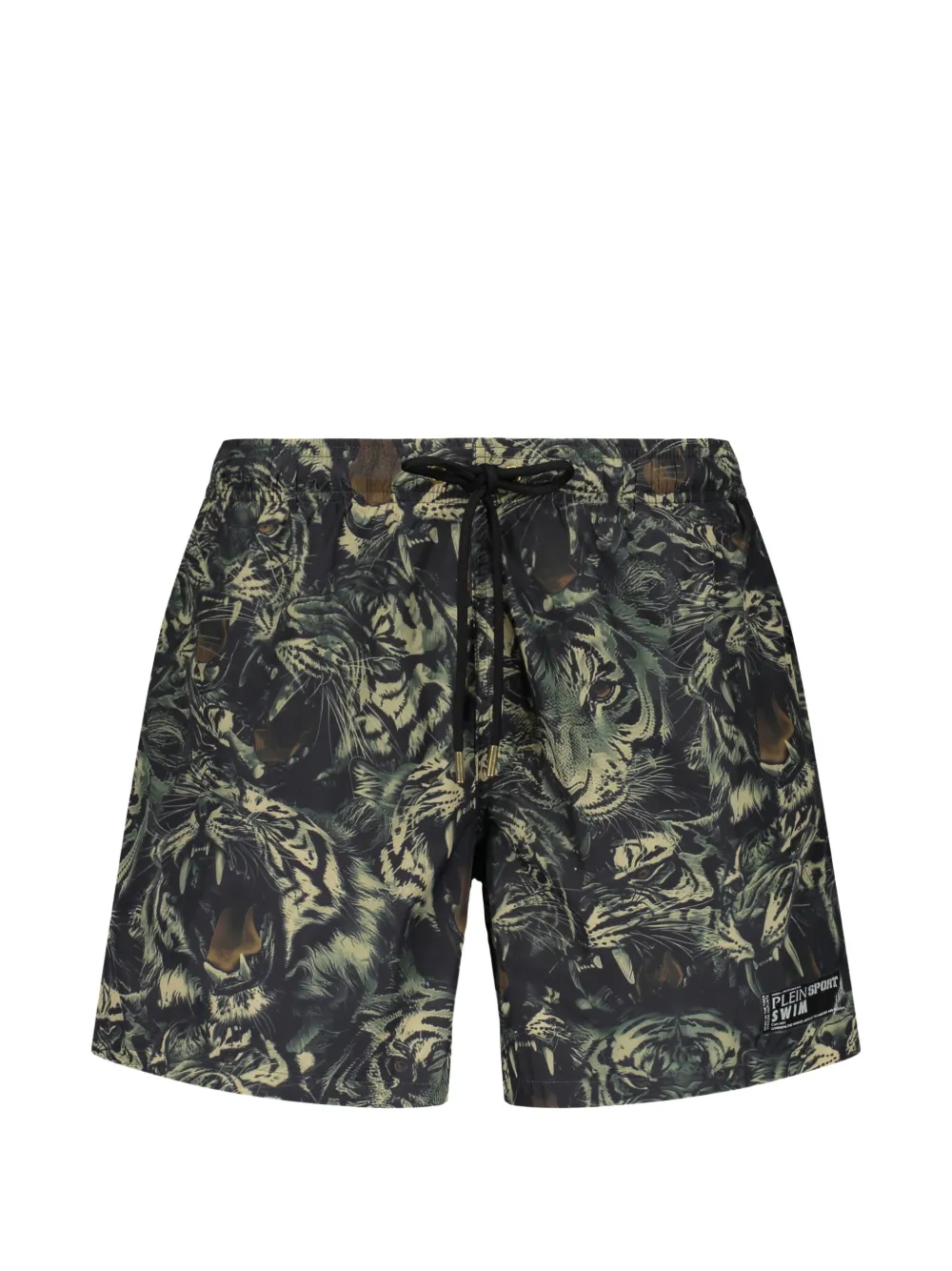 Plein Sport tiger-print drawstring swim shorts - Nero