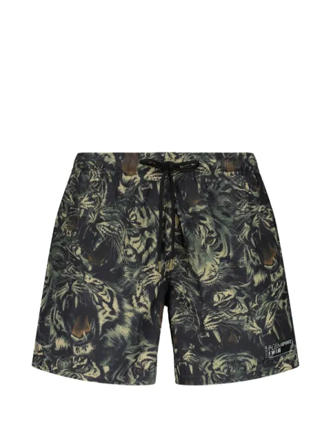 Plein Sport tiger-print drawstring swim shorts