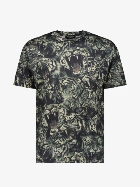Plein Sport tiger-print logo-patch T-shirt