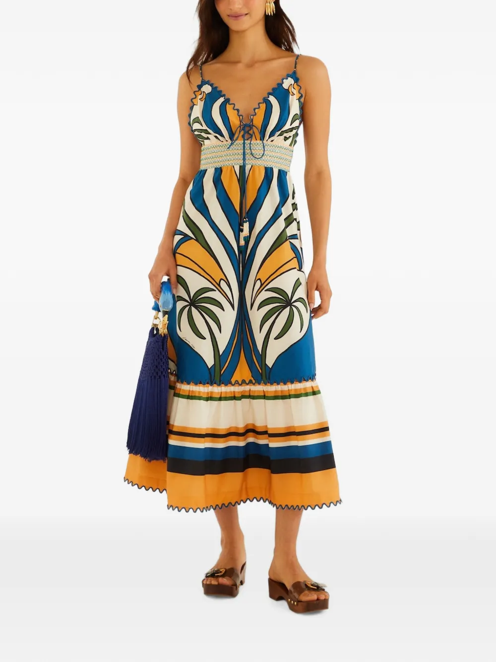 FARM Rio tropical-graphic ric-rac midi dress - Toni neutri