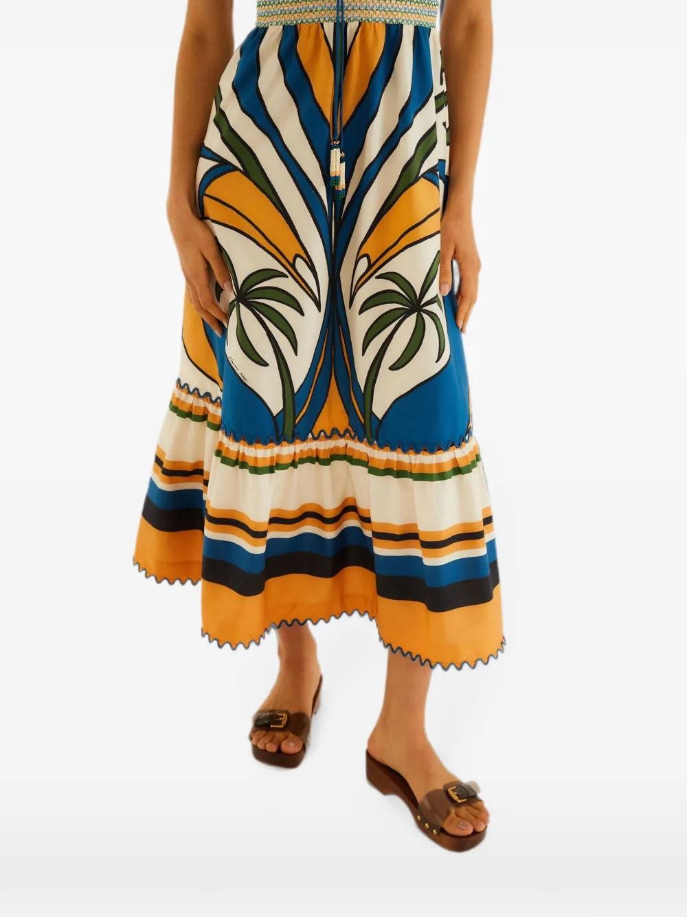 FARM Rio Midi-jurk met tropische print Beige
