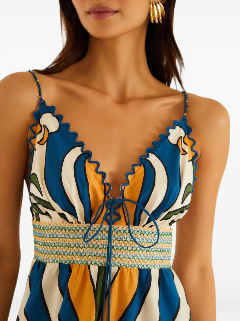 FARM Rio Midi-jurk met tropische print Beige
