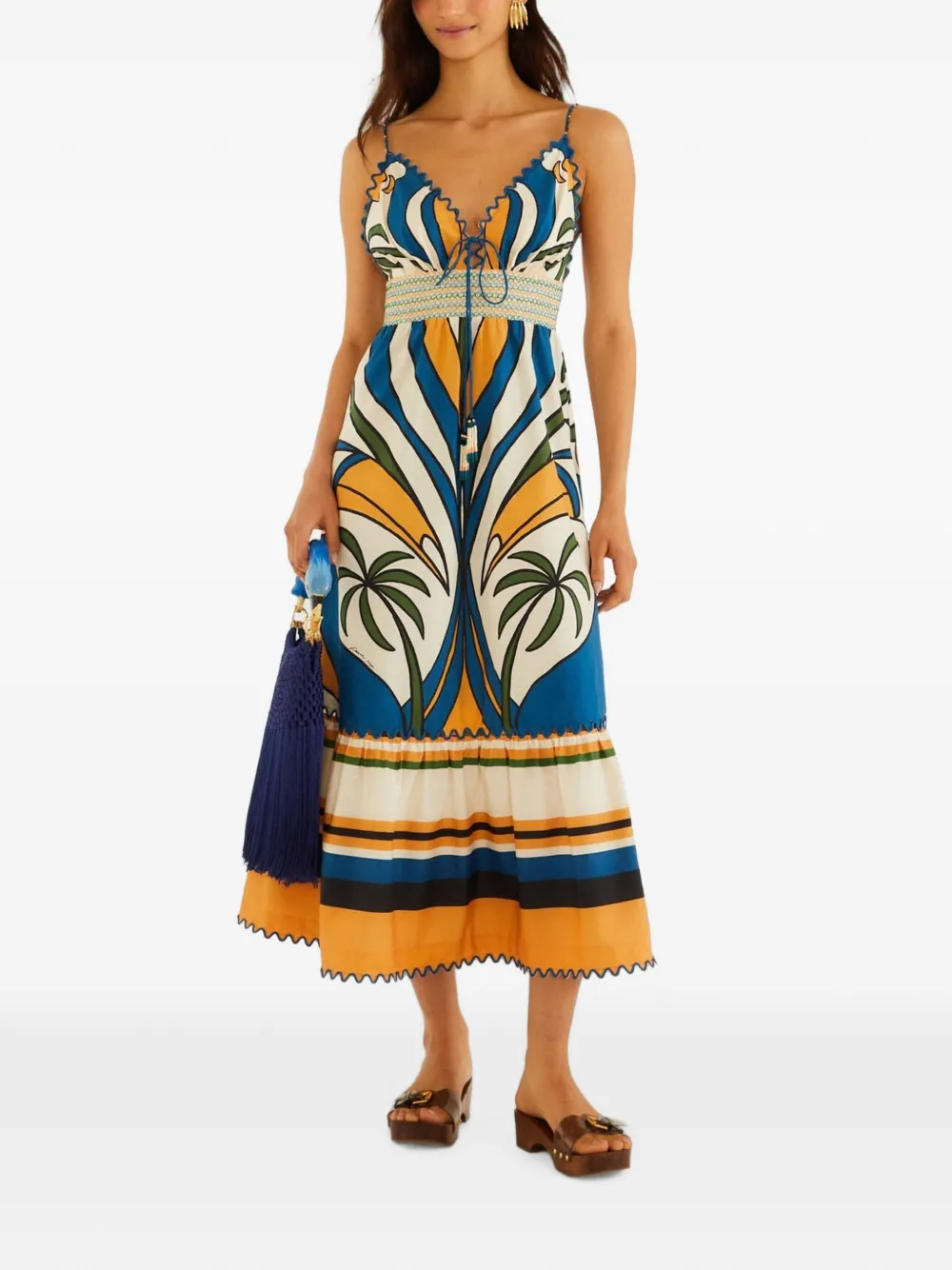 FARM Rio tropical-graphic ric-rac midi dress