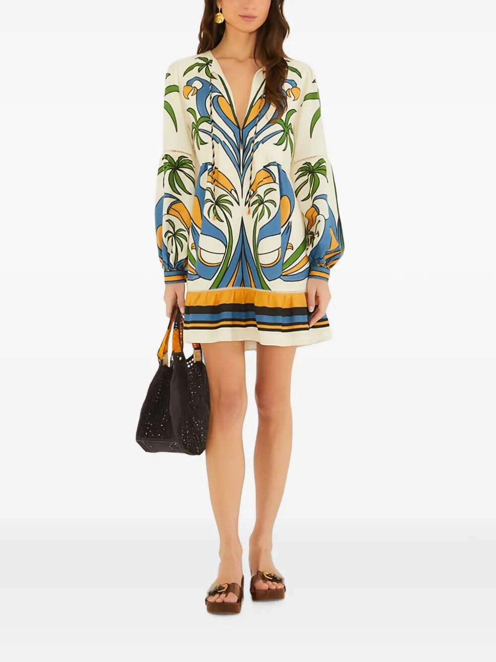 FARM Rio tropical-graphic ruffled mini dress - Toni neutri