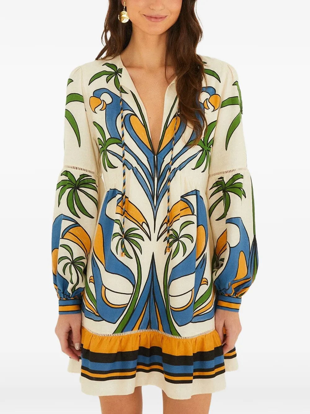 FARM Rio tropical-graphic ruffled mini dress
