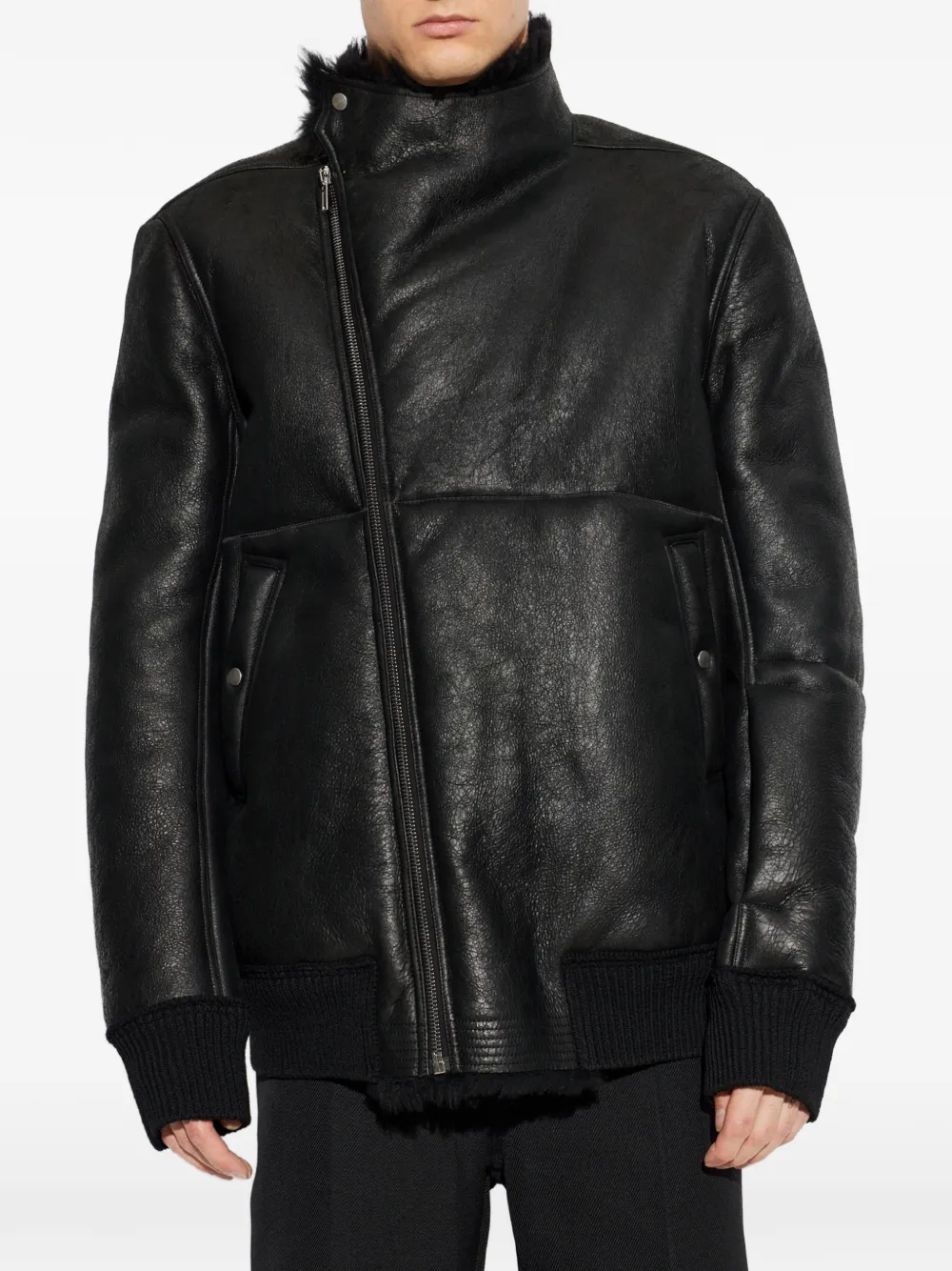 Rick Owens Jack met asymmetrische rits en lammy afwerking Zwart