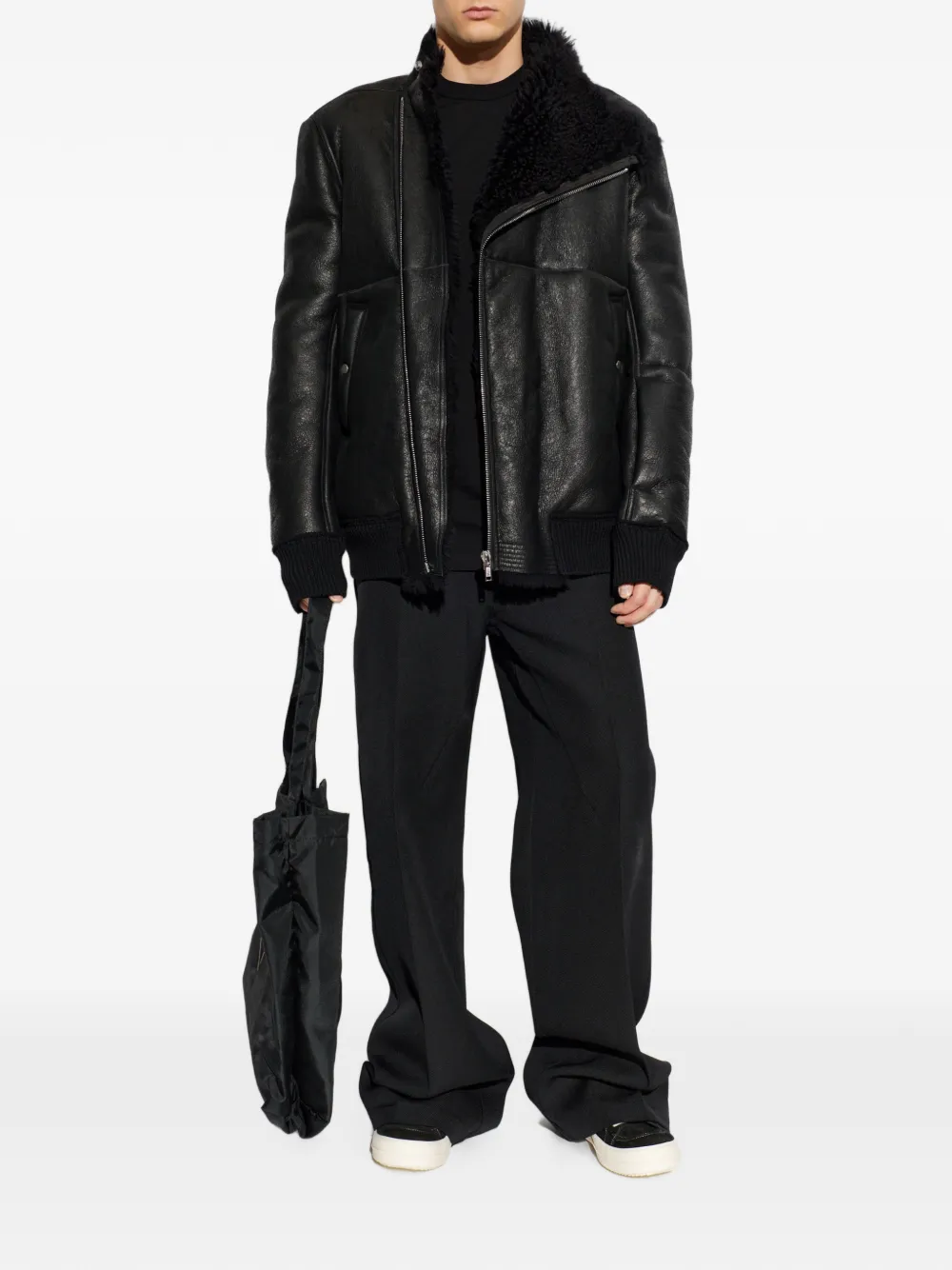 Rick Owens Jack met asymmetrische rits en lammy afwerking Zwart
