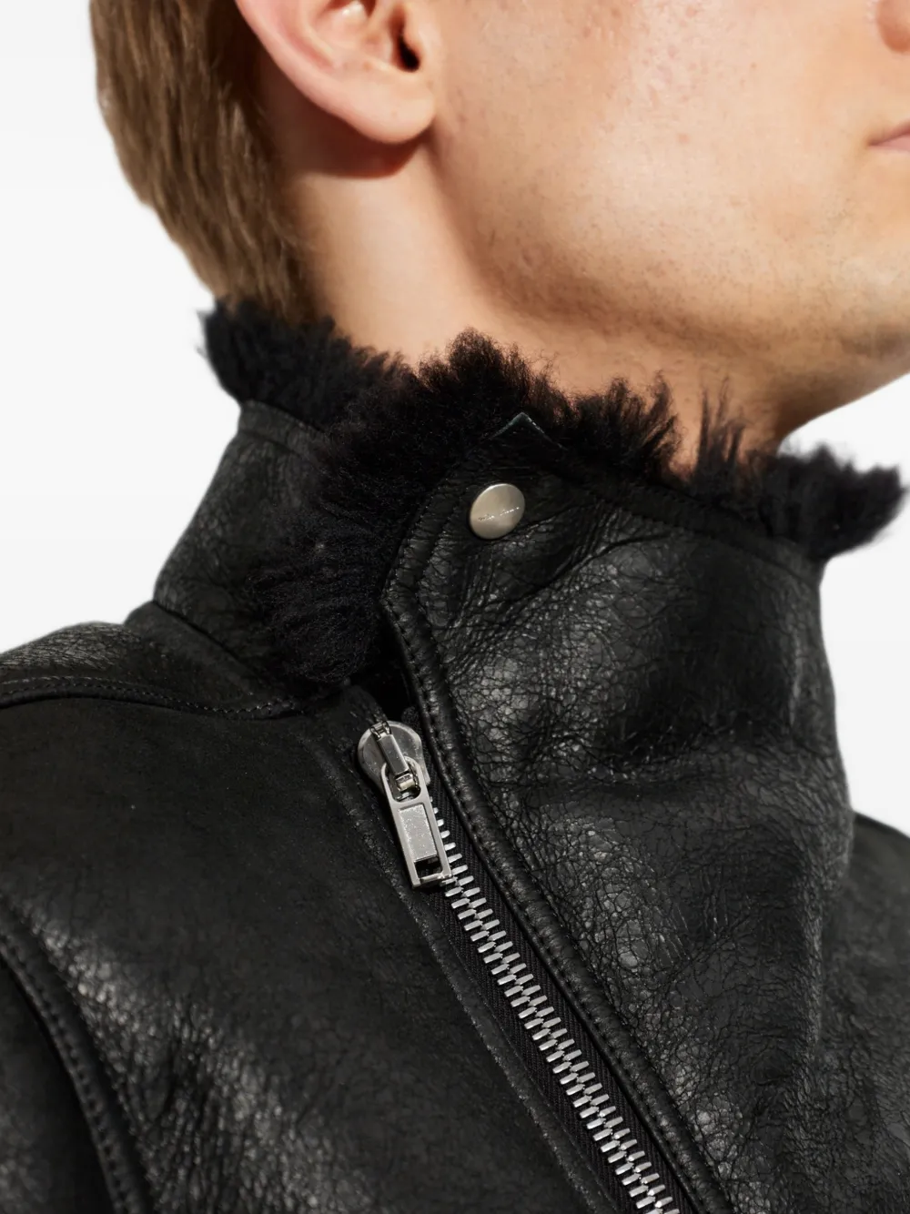 Rick Owens Jack met asymmetrische rits en lammy afwerking Zwart