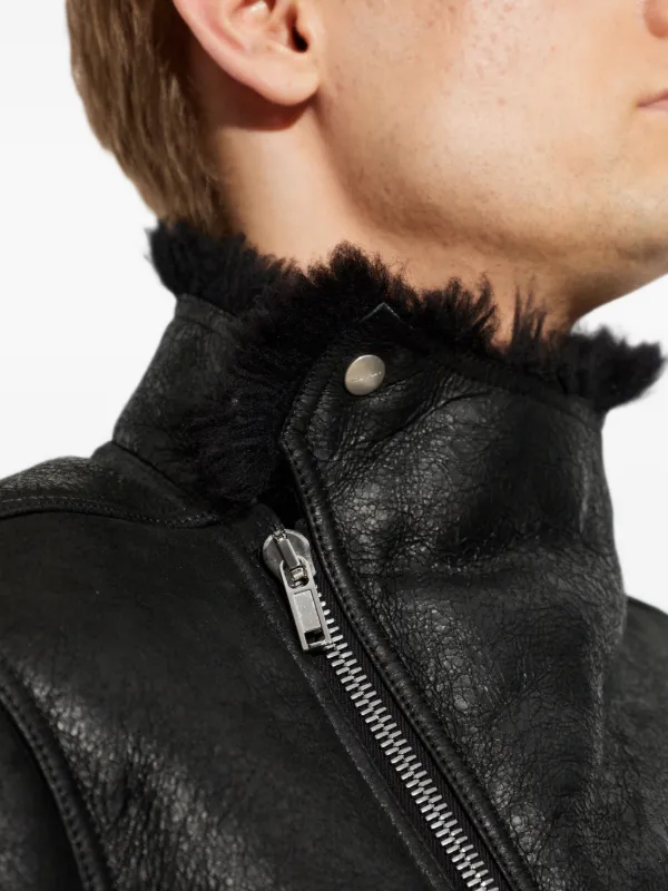 Rick Owens shearling-trimmed asymmetric-zip Jacket | Black | FARFETCH