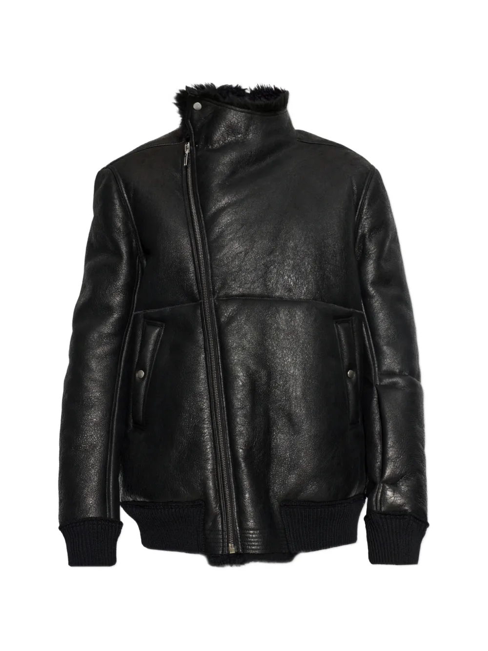 Rick Owens shearling-trimmed asymmetric-zip jacket - Schwarz