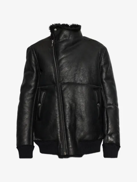 Rick Owens shearling-trimmed asymmetric-zip jacket